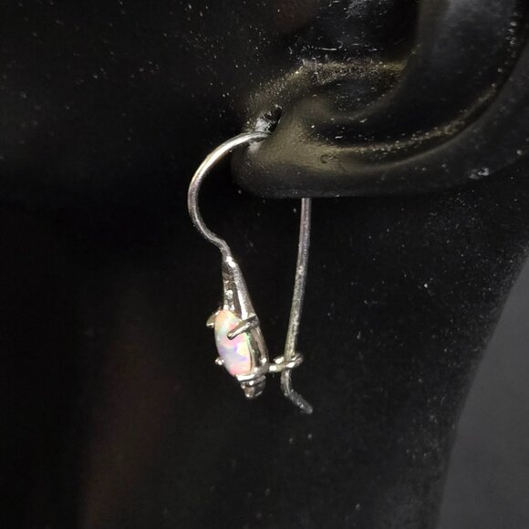 Sterling Silver 925 Opal Drop Earrings with CZ Accent Dangle Pierced Jewelry RJ - Picture 2 of 9